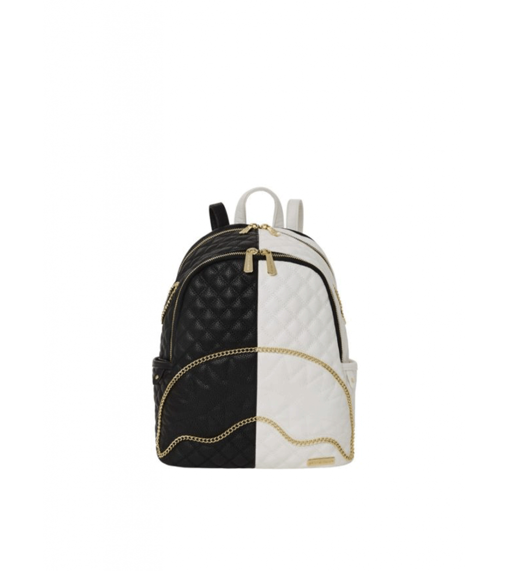 SPRAYGROUND: Quilt Gold Chain Shark Savage Backpack - White